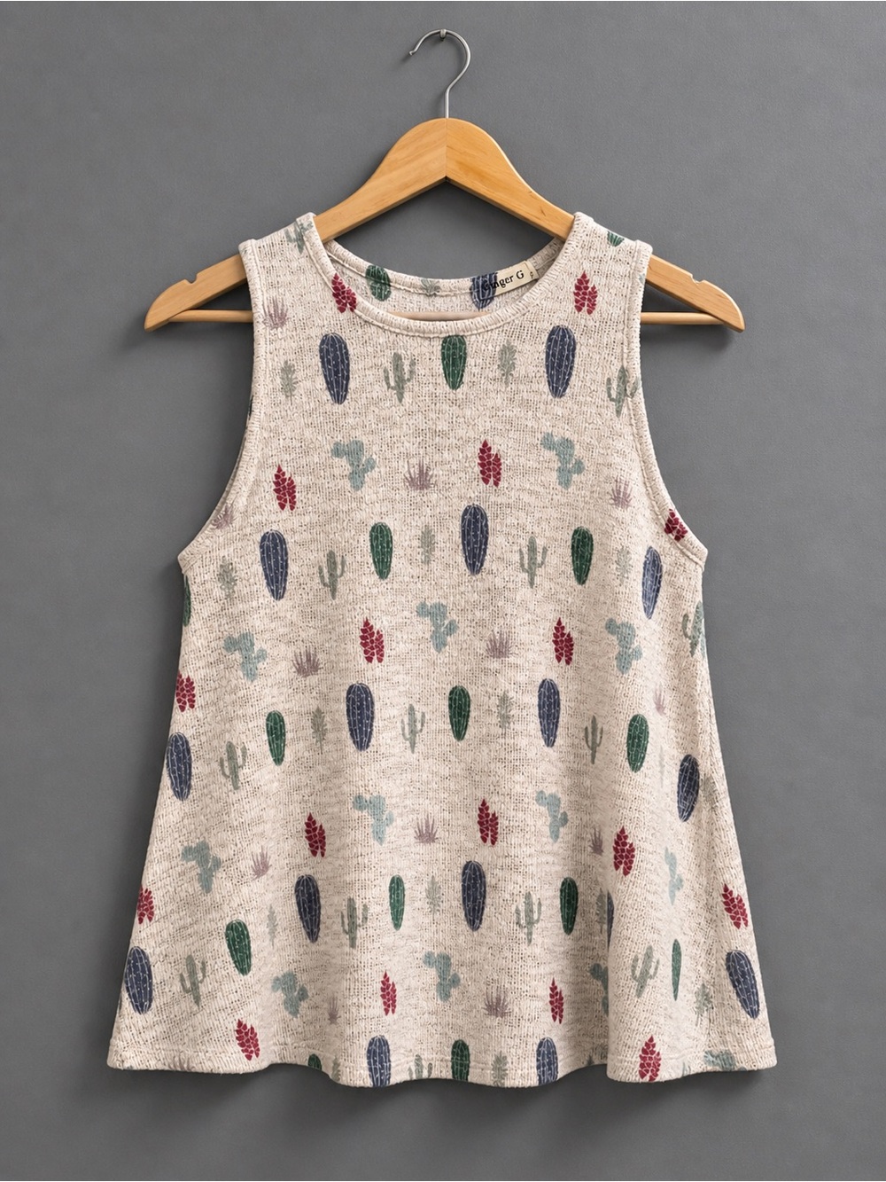 Ginger G Cactus Print Tank Top Small Boho Sleeveless USA Made